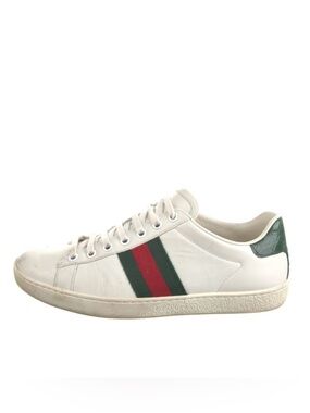 Gucci White Leather Striped ACE Sneaker with Green and Red